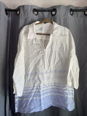 Sigurd Olsen Men’s Linen Blue White Vneck Side Button Boating Nautical Sailboat